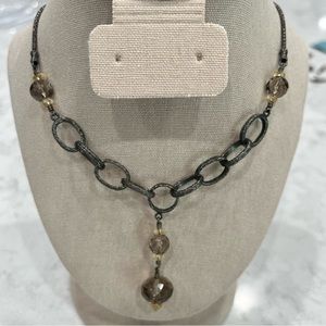 Retired Silpada Sterling Silver Smoky Quartz & Citrine Textured Link Necklace